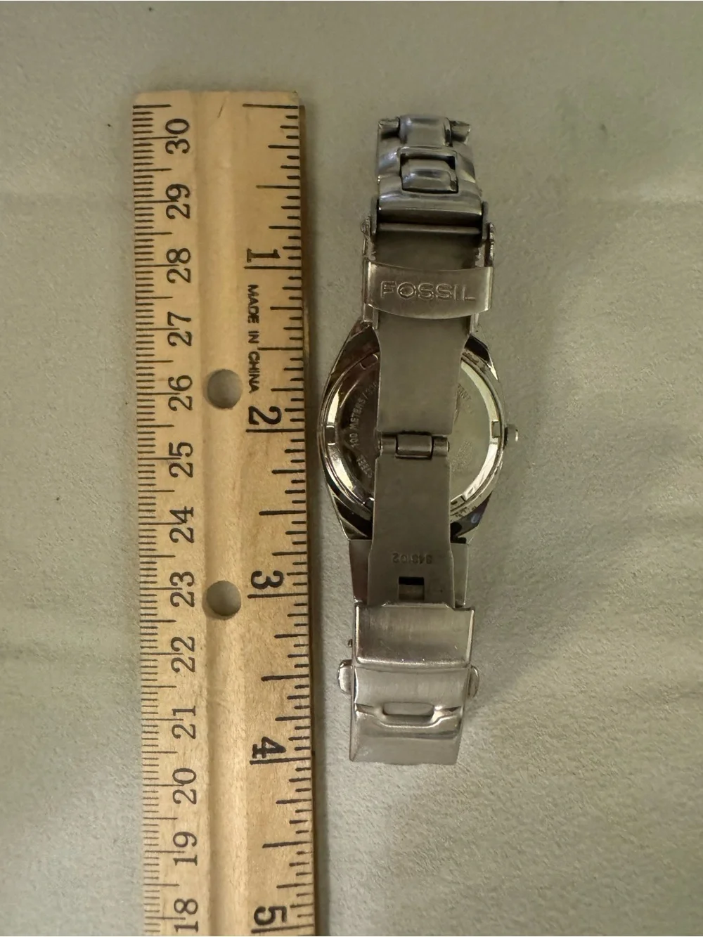 Fossil Silver Stainless Steel Day Date Watch with White Dial